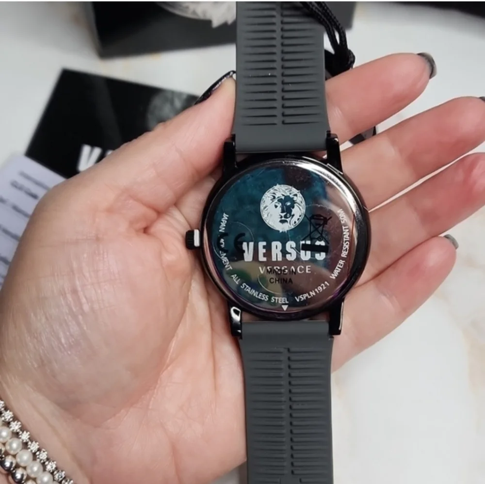 Versus Versace Mens Black & Yellow Logo Strap Watch New